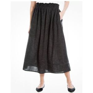 Max Studio Smocked Waist Linen-Blend Midi Skirt Women's Size Small Heathered Cha